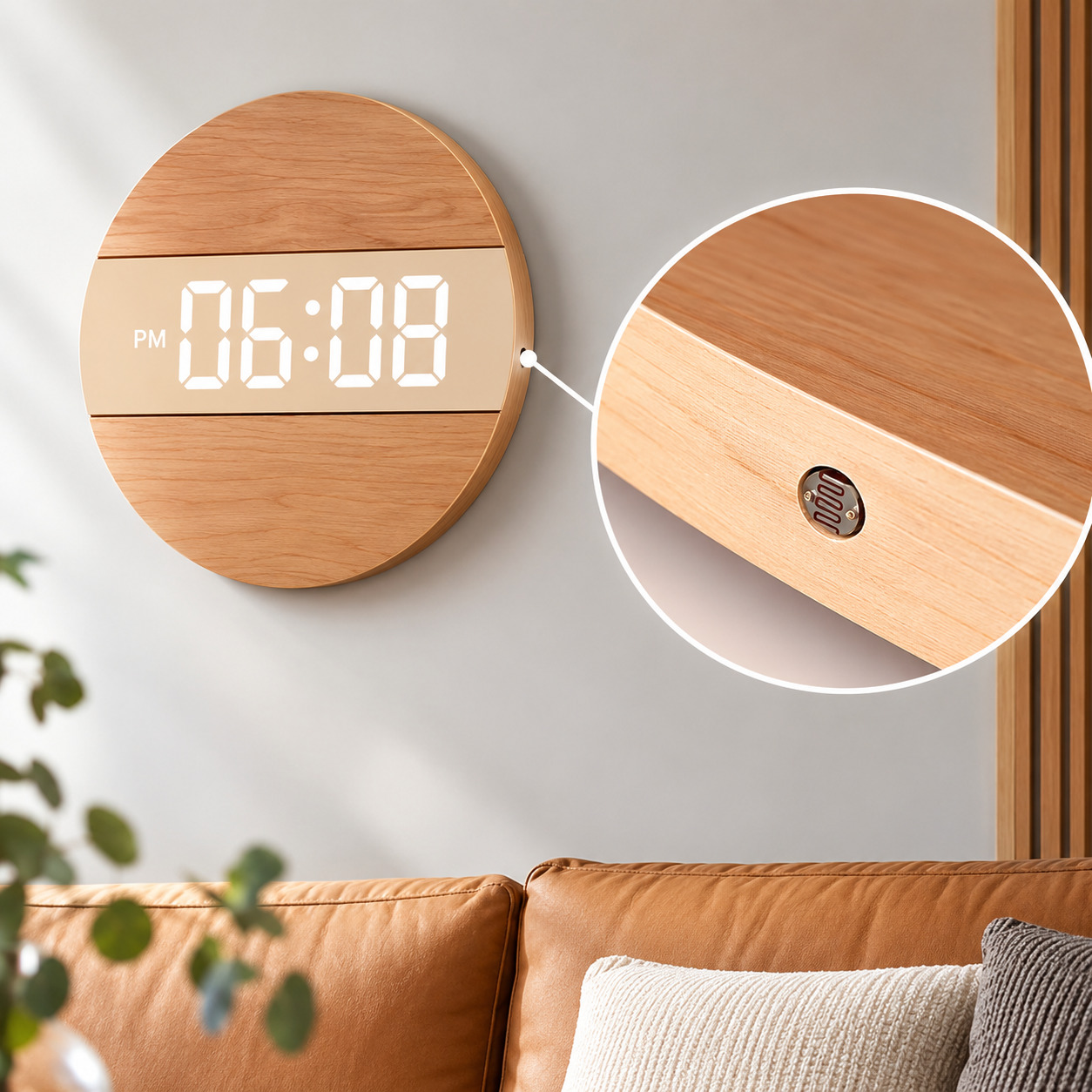 horloge-murale-bois-capteur-luminosité