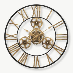 horloge murale engrenages dorés