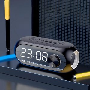 Réveil matin design noir avec affichage numérique LED