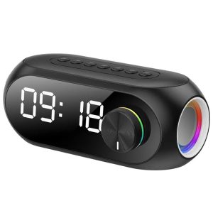 Réveil matin design noir avec affichage numérique LED