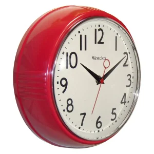 Horloge Murale Vintage Silencieuse – Style 1950 Rouge (24 cm)