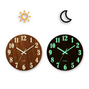 Horloge murale bois silencieuse 30 cm – chiffres lumineux, lecture facile