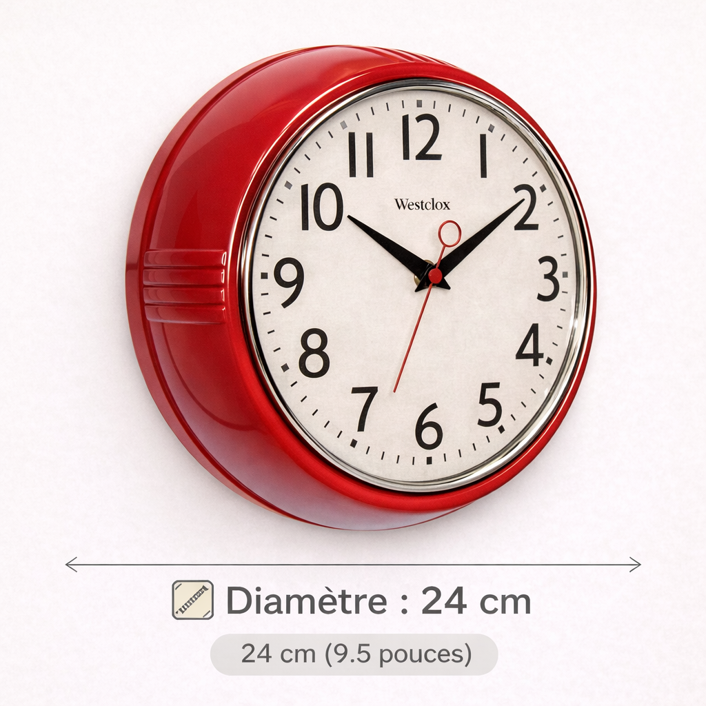 Horloge Murale Cuisine Vintage Silencieuse – Style 1950, 24 cm Rouge – Image 6