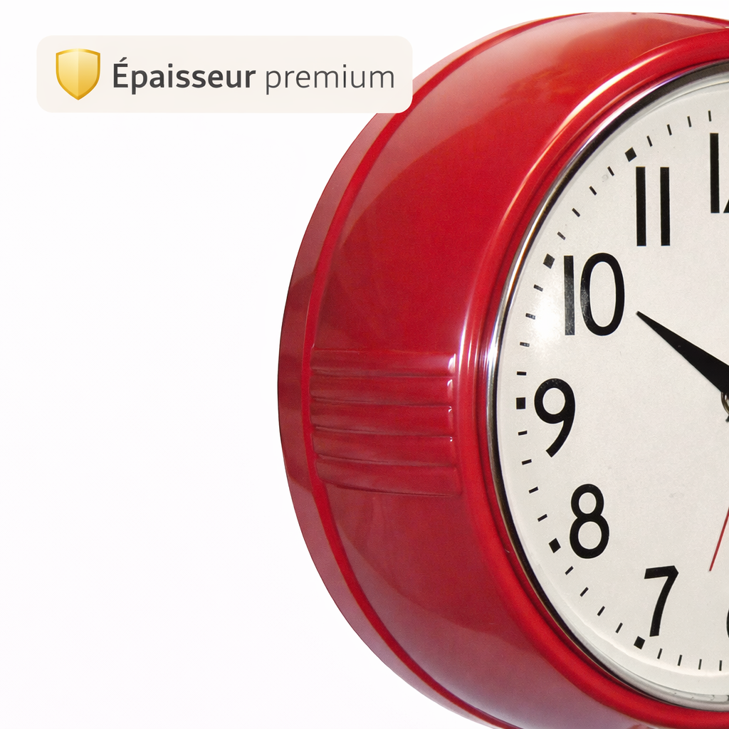 Horloge Murale Cuisine Vintage Silencieuse – Style 1950, 24 cm Rouge – Image 5