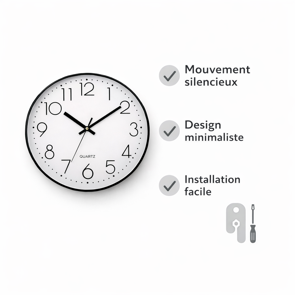 Horloge Murale Silencieuse 20 cm pour cuisine - Quartz sans Tic-Tac , Chiffres Faciles à Lire – Image 4