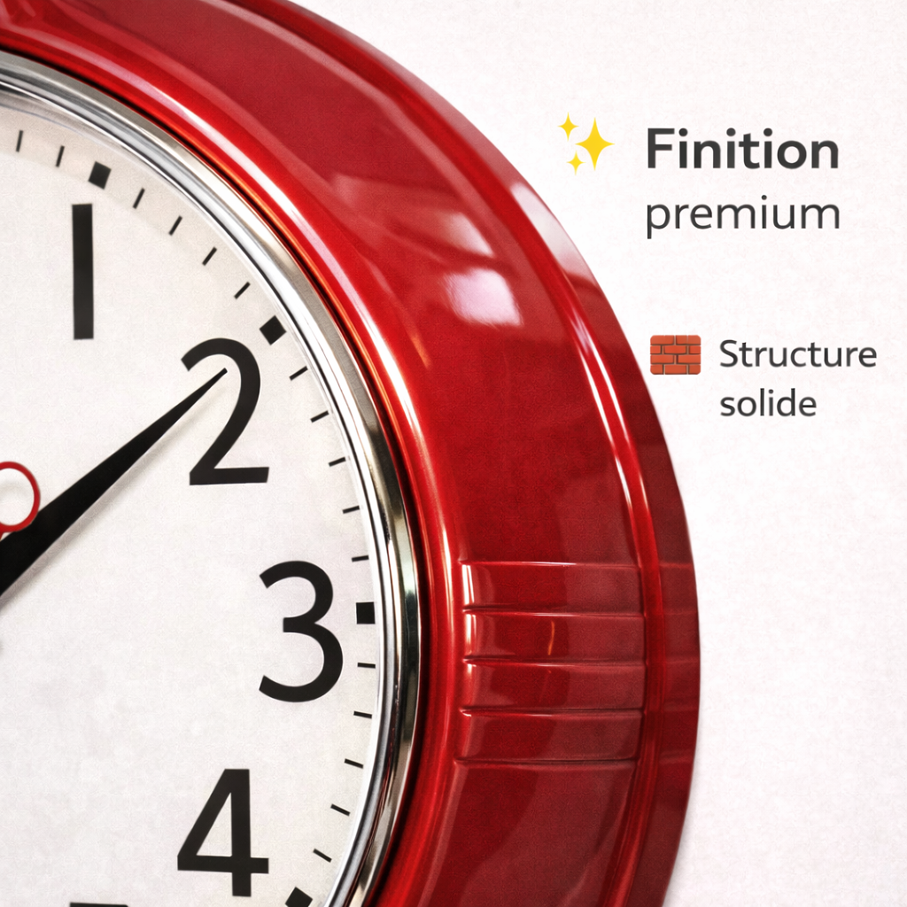 Horloge Murale Cuisine Vintage Silencieuse – Style 1950, 24 cm Rouge – Image 4