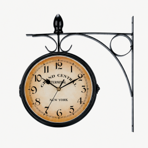 Horloge Murale Double Face Gare Vintage en Fer Forgé