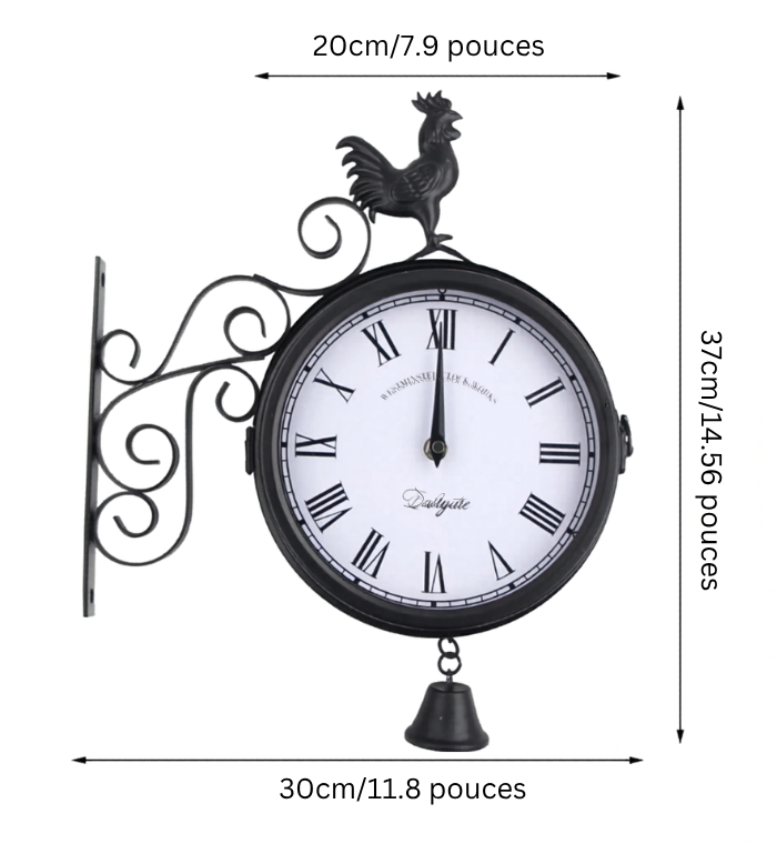 Horloge Murale Double Face Extérieure Vintage avec Coq – Image 3