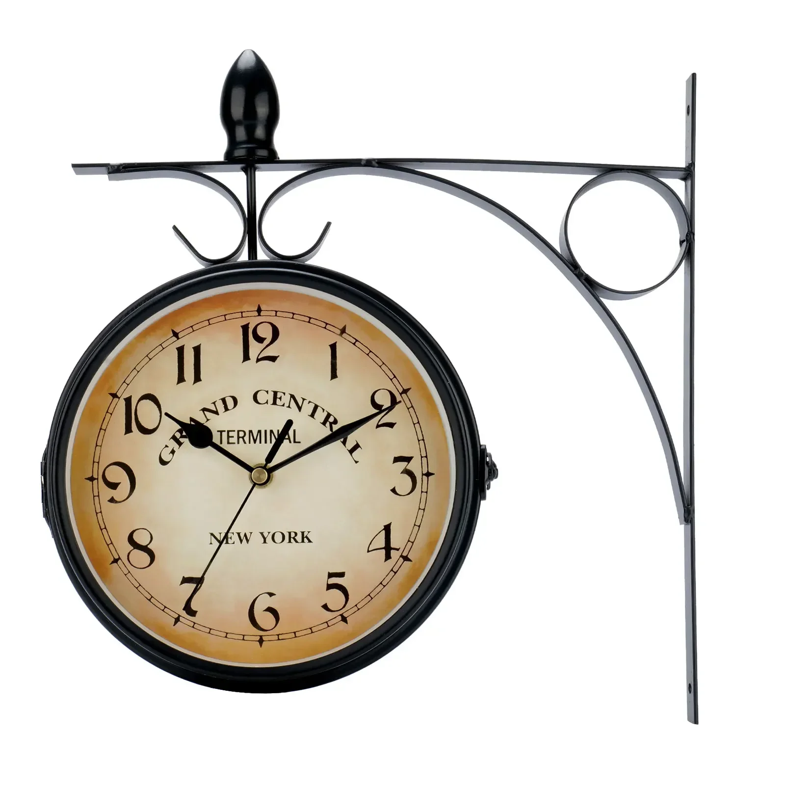 Horloge murale double face gare vintage en fer forgé