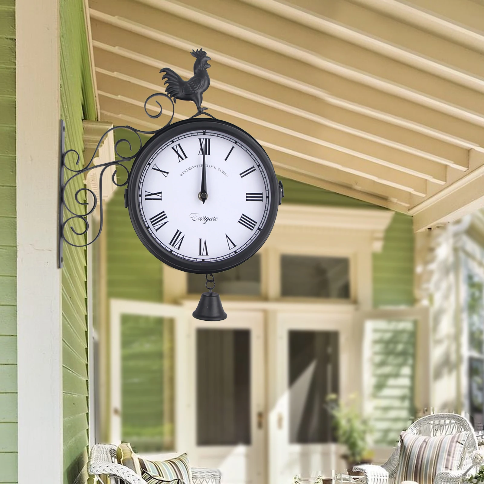 Horloge Murale Double Face Extérieure Vintage avec Coq – Image 6