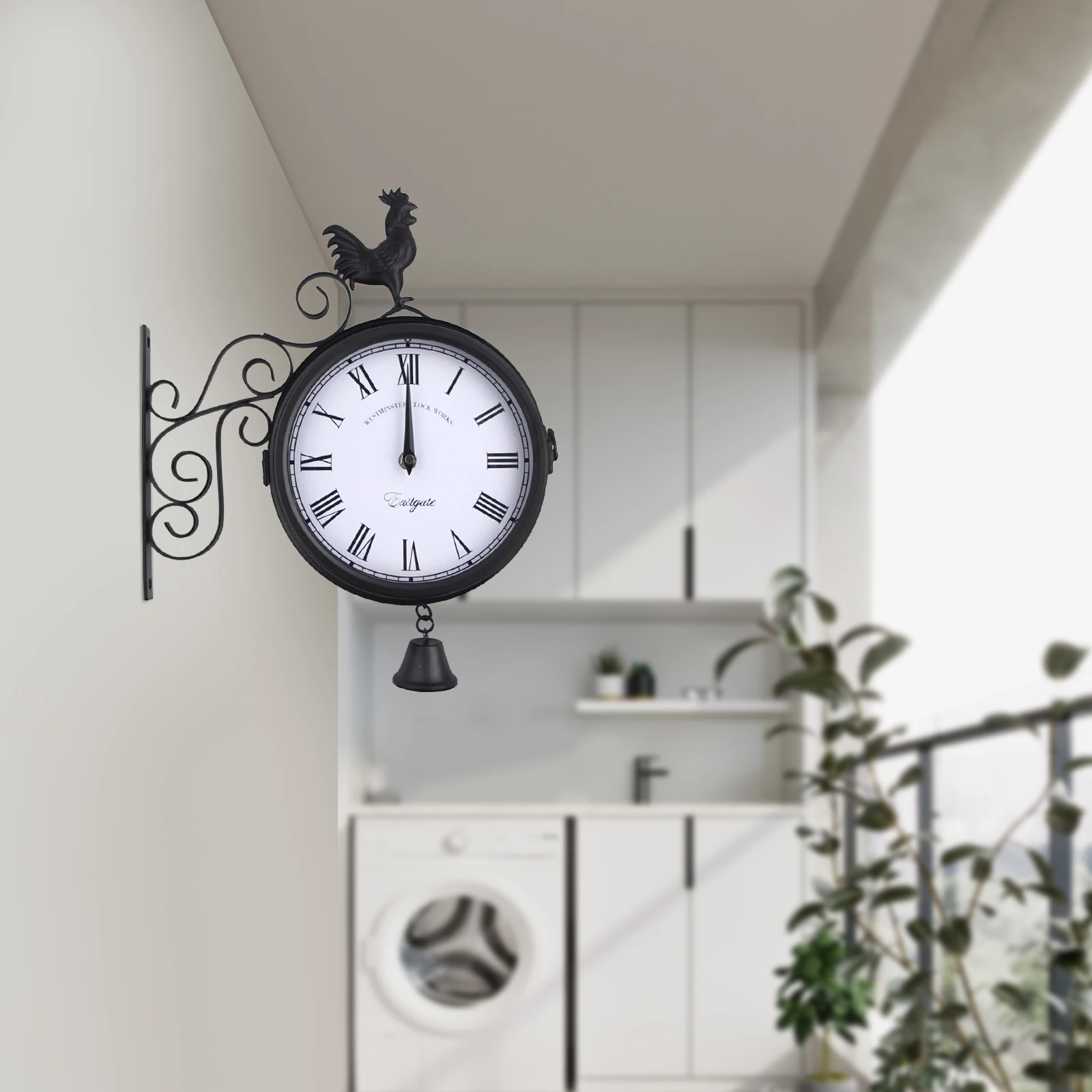 Horloge Murale Double Face Extérieure Vintage avec Coq – Image 4