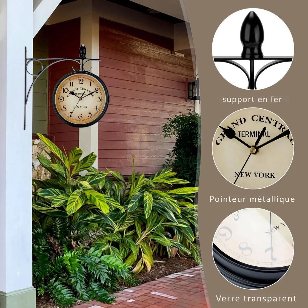 Horloge Murale Double Face Gare Vintage en Fer Forgé – Image 4