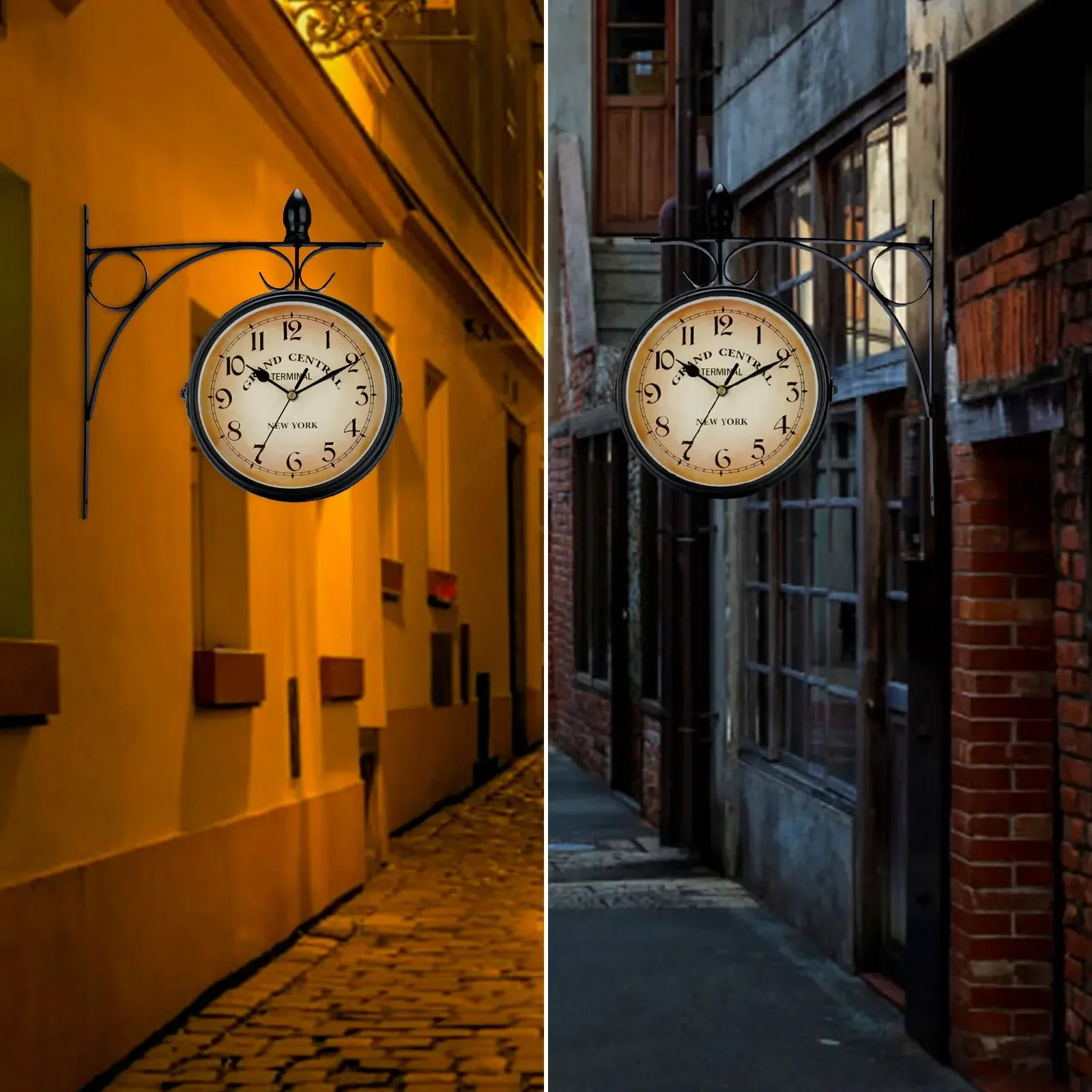 horloge murale double face gare vintage en fer forgé