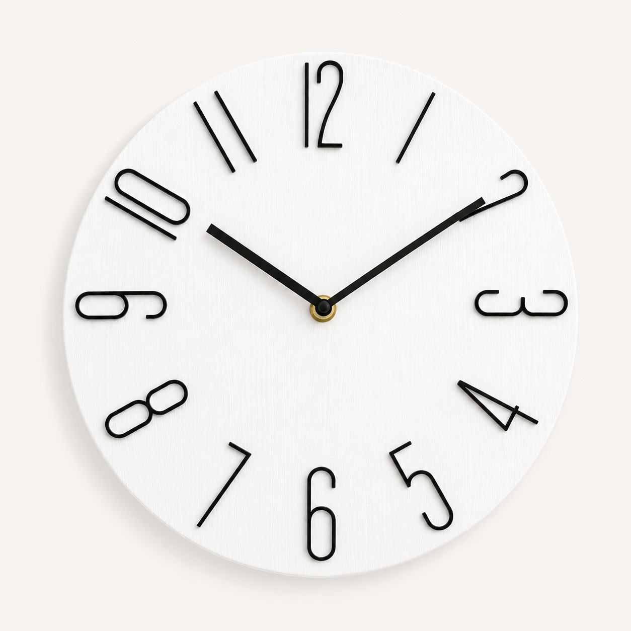Horloge murale silencieuse blanche 30 cm avec chiffres 3D noirs