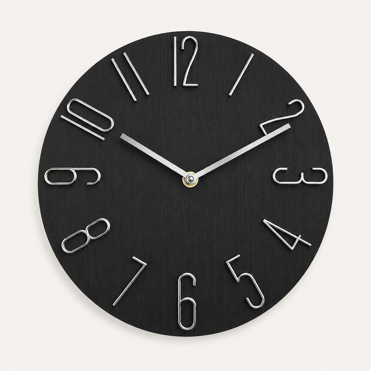 Horloge murale silencieuse noire 30 cm avec chiffres 3D argentés