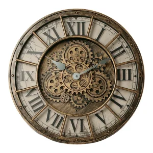 horloge murale bronze à engrenages et chiffres romains