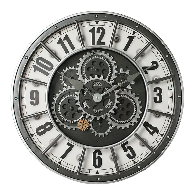 Horloge murale à engrenages noirs et chiffres arabes