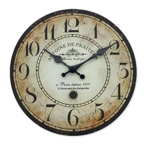 Horloge murale vintage ronde avec chiffres arabes et cadran vieilli
